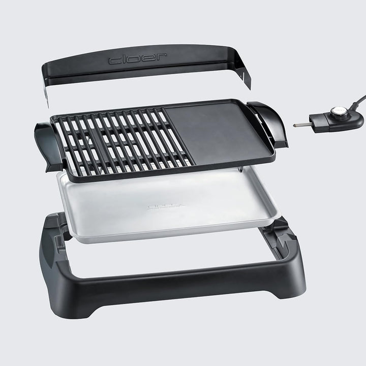Cloer 656 Barbecue Elektrogrill, Tischgrill mit Spritzschutz, grosse Grillfläche 43 x 30,5 cm , Anti