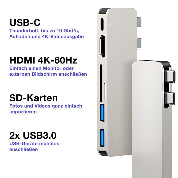 USB C hub MacBook Air Polarstern - HDMI, Thunderbolt, USB3.0, SD-Kartenleser für MacBook Air M2/M3/M