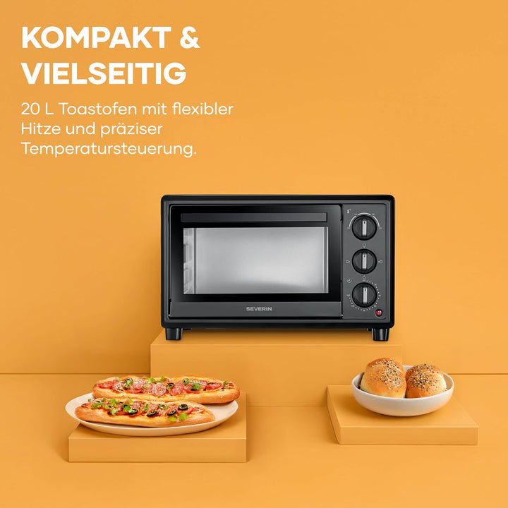 Severin Back- und Toastofen, Bake&Toast, 20L, bis 230°C, 120Min. Timer, Mini-Backofen, Ober- und Unt