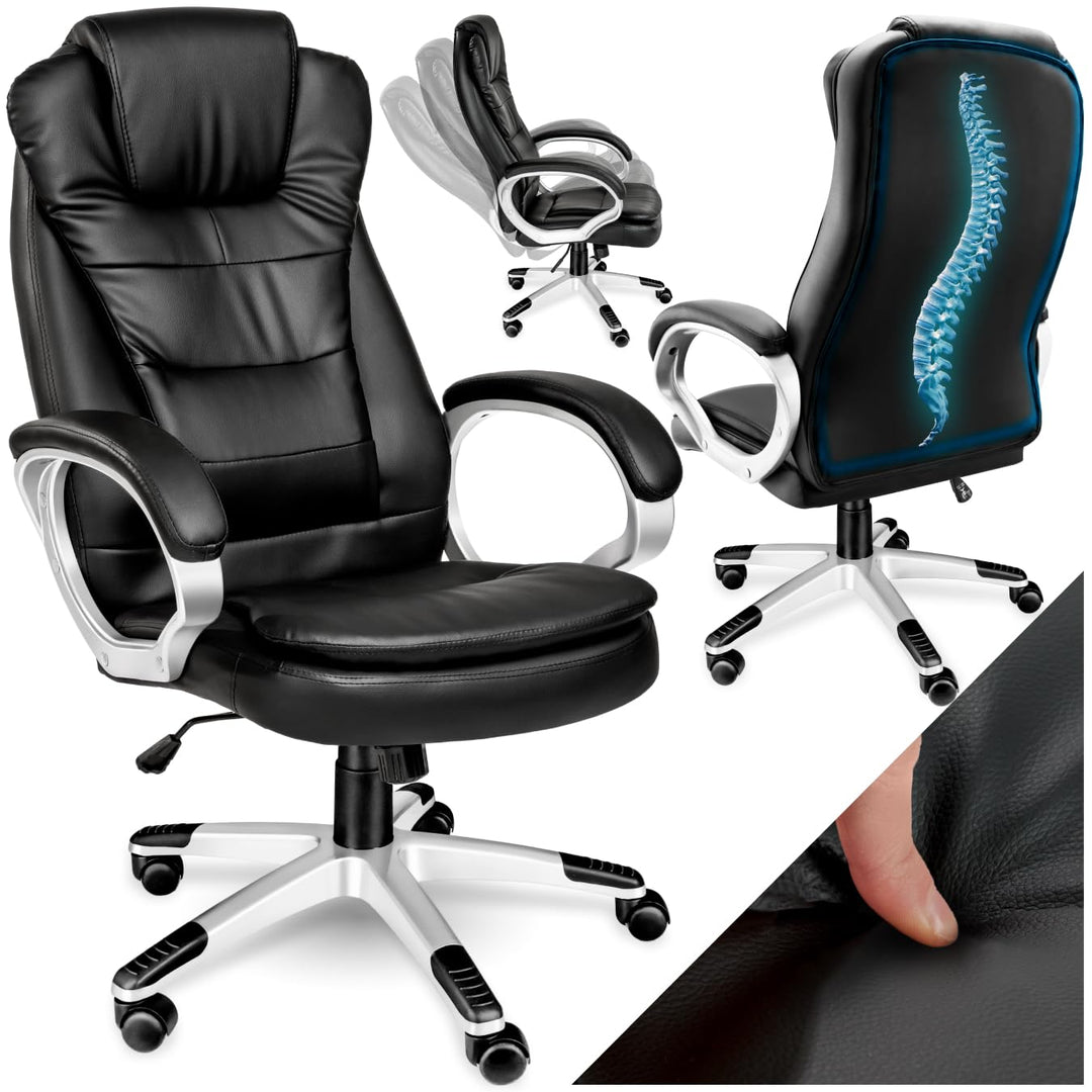 tectake Chefsessel, Bürostuhl ergonomisch, Drehstuhl mit Rollen, Gaming Stuhl, hohe Rückenlehne und