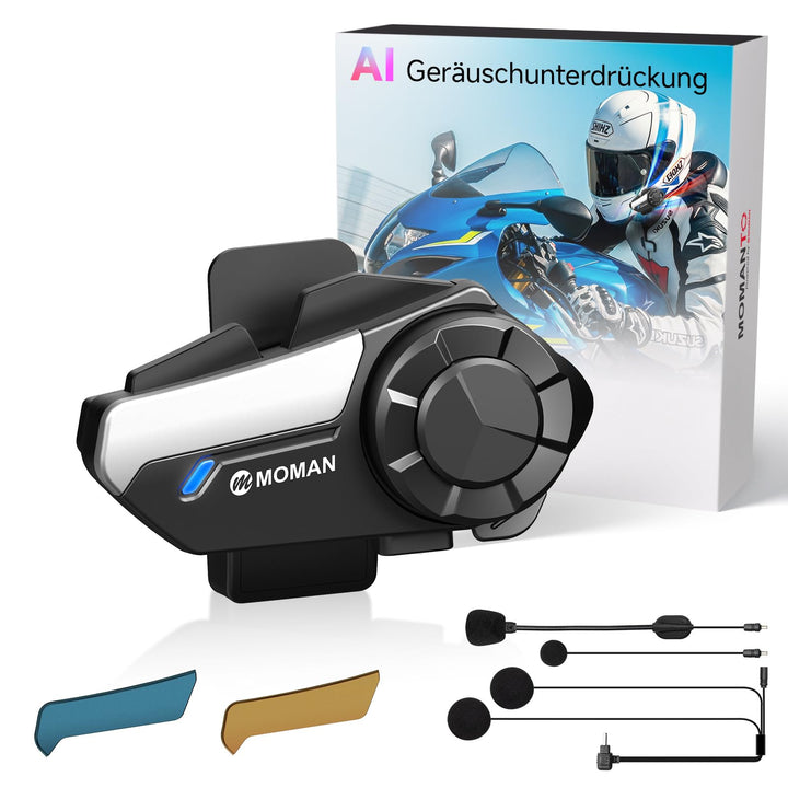 Moman Motorrad Intercom Headset, H2 Pro【1 Pack Schwarz】 Motorradhelm Gegensprechanlage Wireless 5.1