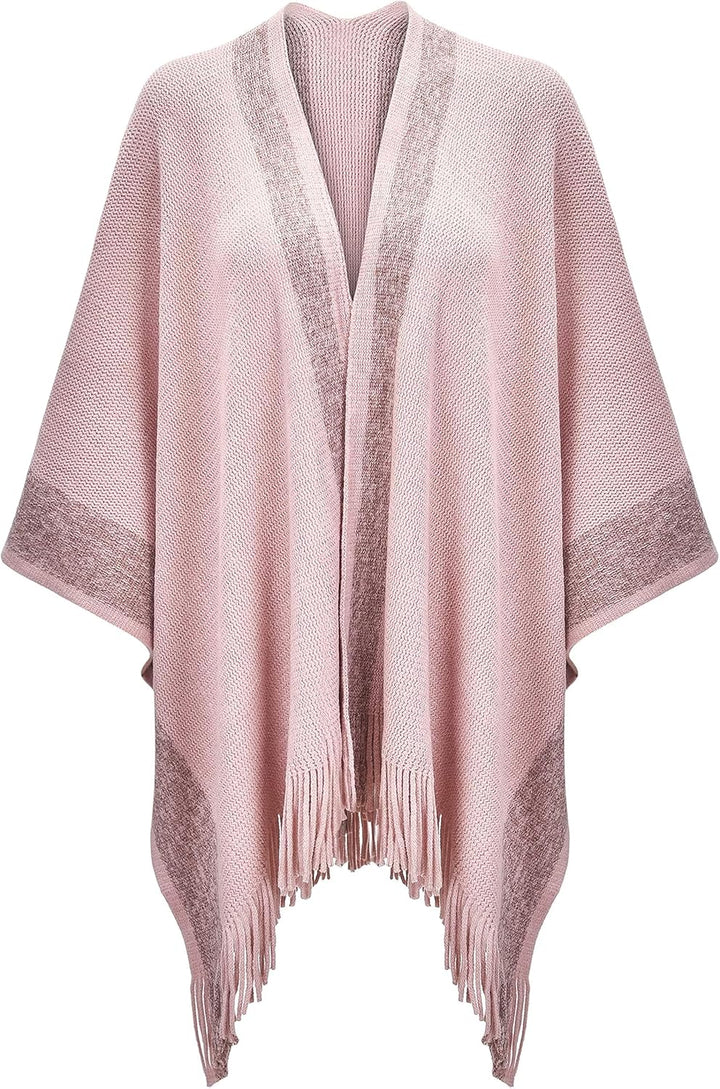 ZLYC Damen Weiche Schlichte Poncho Capes Retro Cardigans Pullover Rose, Rose