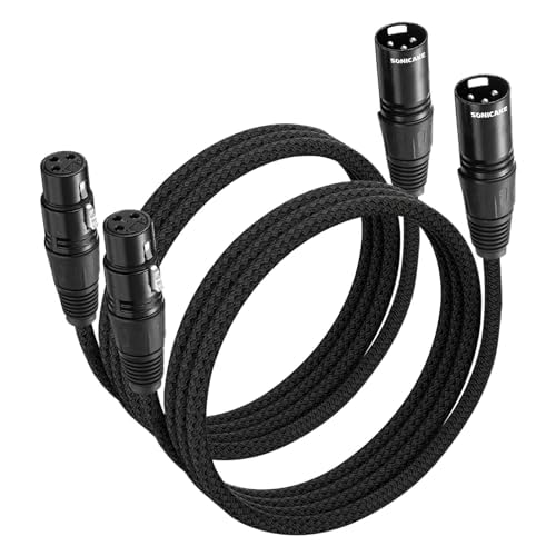 SONICAKE XLR Mikrofonkabel Stecker auf Busche 3-polig Nylon geflochten XLR Kabel Schwarz (2M 2 Stück