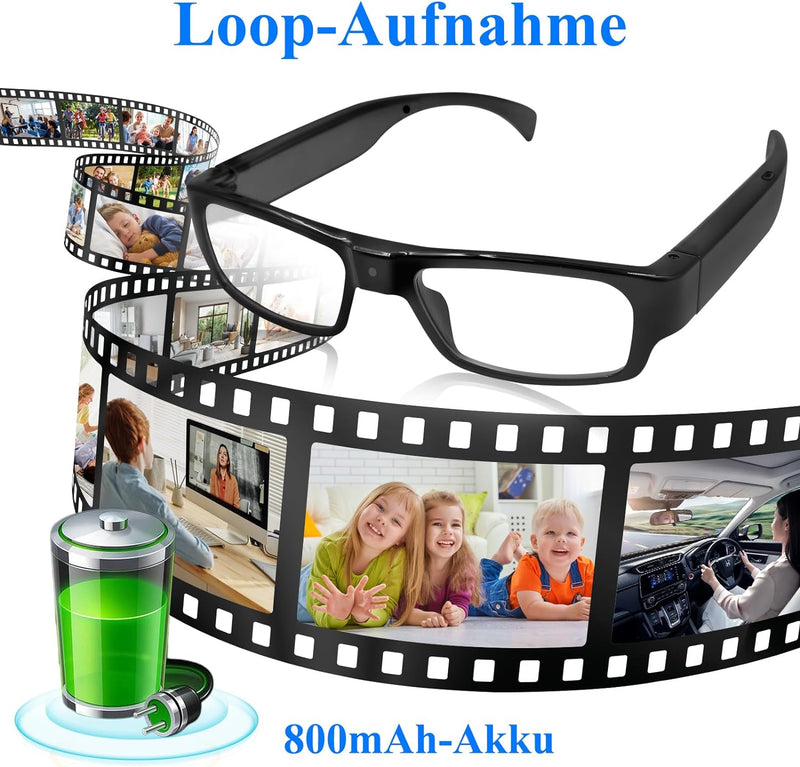 LXMIMI Kamera Brille, Brille Mini Kamera 1080P Sport Brille Kamera, Mini Action Kamera Unterstützung