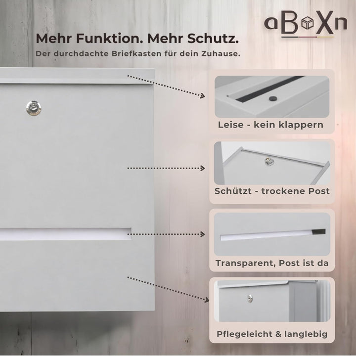 Briefkasten Hellgrau personalisierbar I Moderner Postkasten inkl. Sichtfenster I Langlebiger Briefka