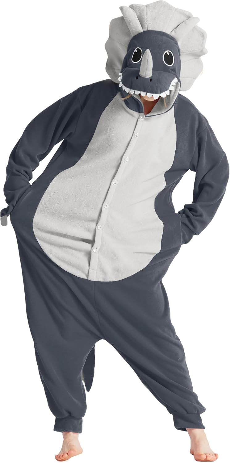 Loiahoer Unisex Erwachsene Triceratops Onesie Kostüm Pyjama Dinosaurier Drache Halloween Cosplay Kos