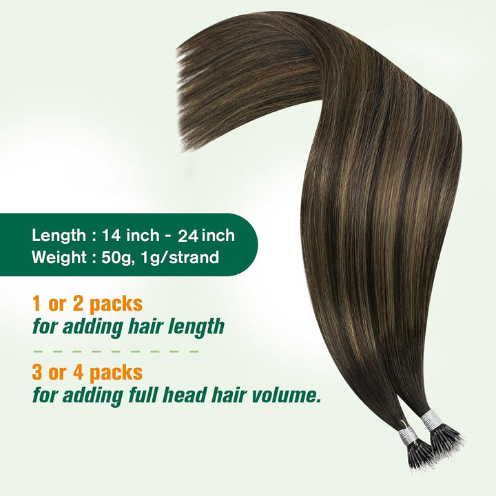 Easyouth Balayage Nanoring Haarverlängerung Echthaar 35 cm Braun Aschbraun und Dunkelstes Braun Misc
