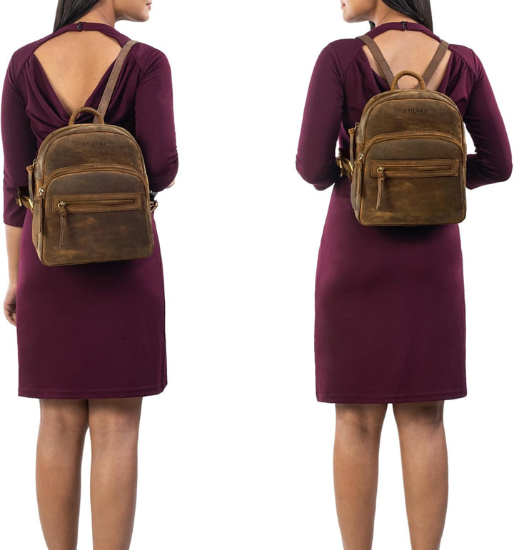 STILORD 'Alba' Kleiner Leder Rucksack Damen Vintage Daypack City Lederrucksack klein Handtasche Echt