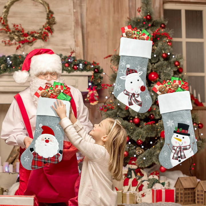 45CM Nikolausstrumpf Extra Gross, Shyllin Weihnachtsstrumpf Personalisiert Grau Weis 3er Set, Weihna