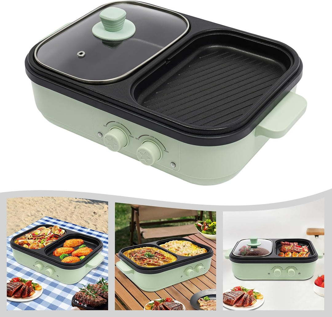1300W Elektrische Bratpfanne,34 * 22 * 13cm 2 in 1 Elektrischer Kochtopf Mehrzweck Kochtopf Indoor G