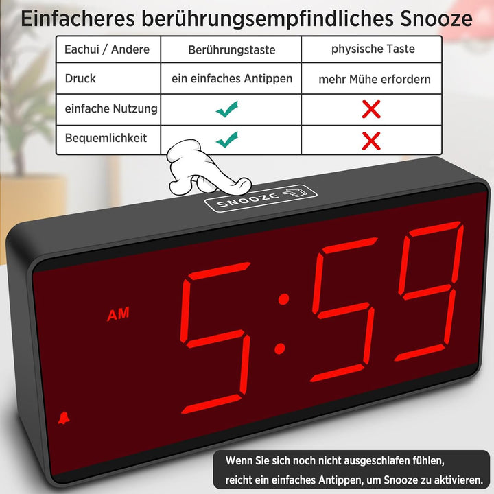 Eachui Wecker digital Batteriebetrieben mit grossen Zahlen, Digitaler Wecker mit LED Display, regelb