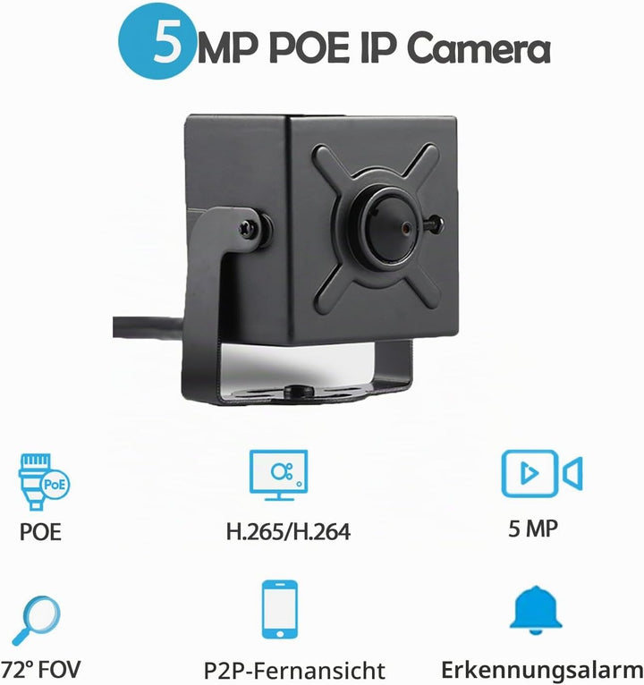 5MP POE Mini Audio IP Kamera, 3.7mm Objektiv HD Small Indoor Built in Microphone Sicherheitskamera,
