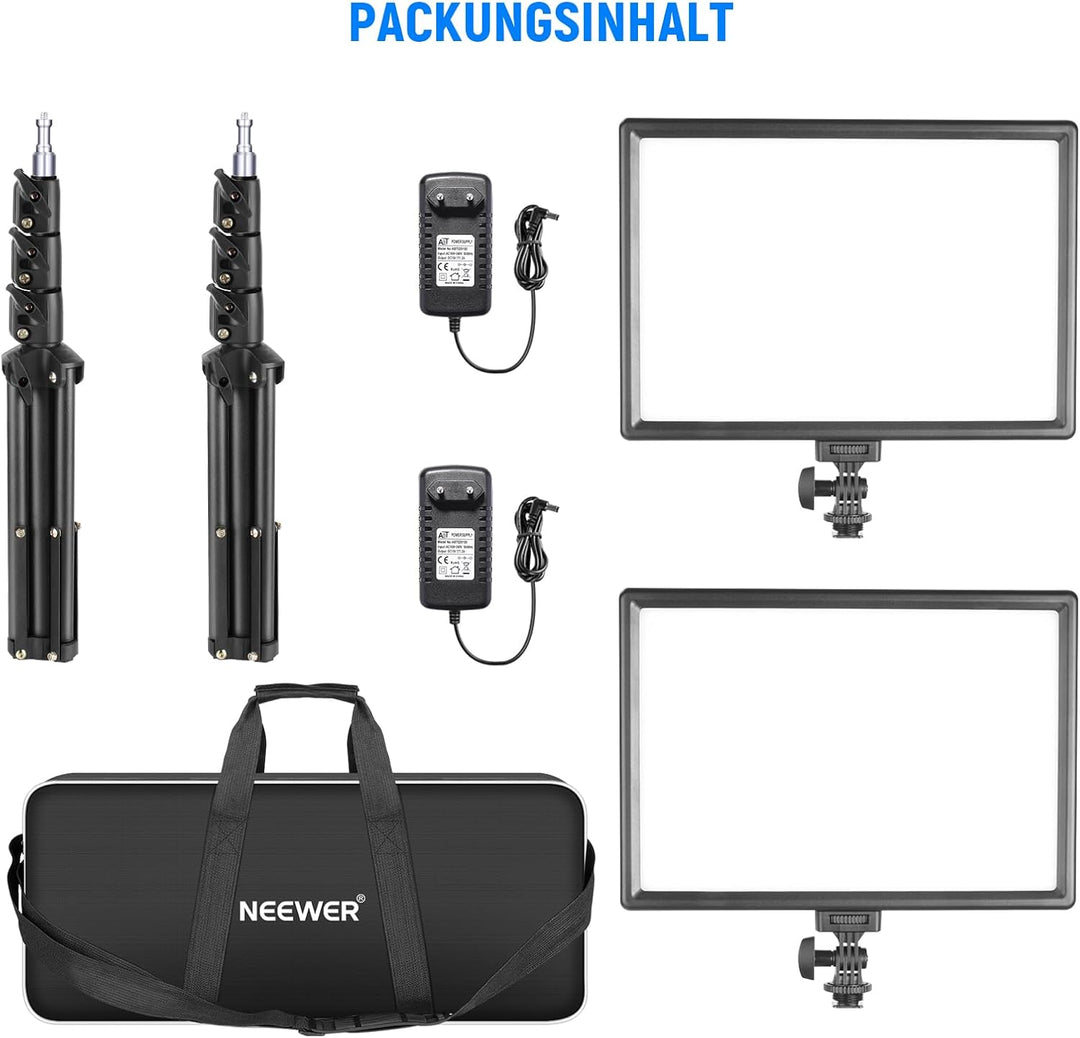 NEEWER 13" LED Videolicht Panel Set mit Stativ, Streaming Licht mit Lithium Akku 2er Pack weiches LE