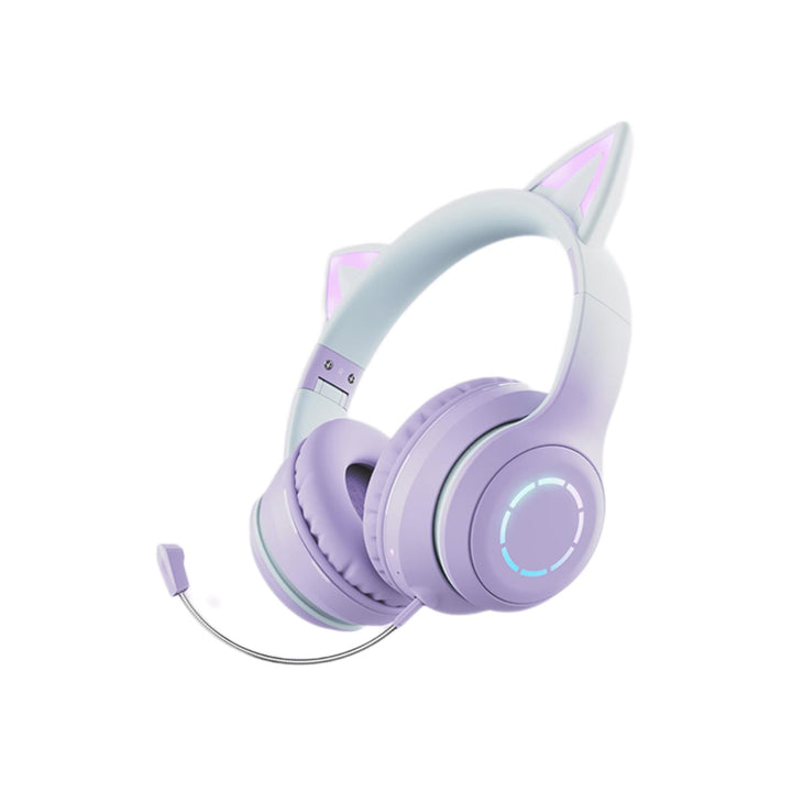 Kabelloses Gaming-Headset, niedliche Katzenohren, Bluetooth 5.3, LED-Beleuchtung, abnehmbares Mikrof