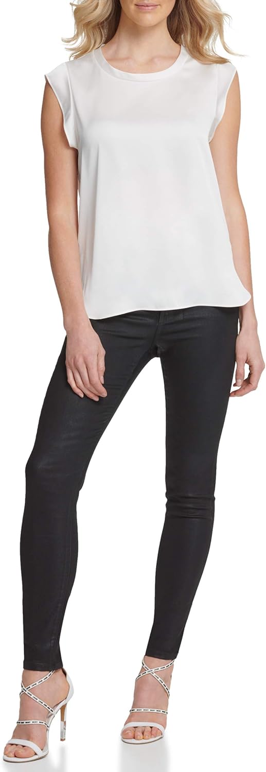 DKNY Damen Foundation Flutter Sleeve Woven Top Foundation Flutter Sleeve Woven Top M Ivy - Ivory, M