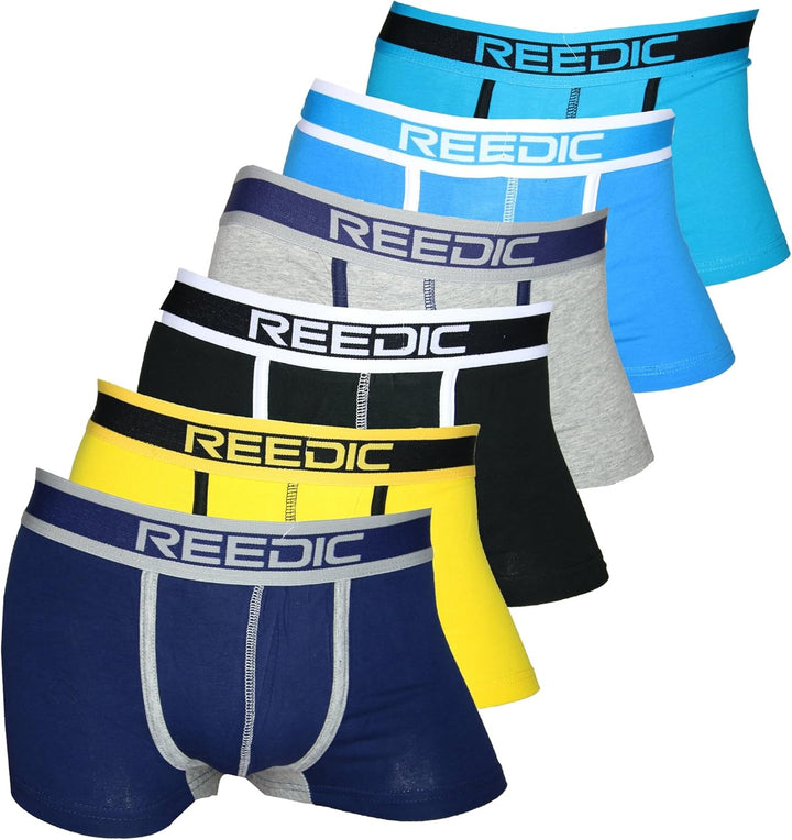 Herren Boxershorts Baumwolle 6er Pack, XXL Je 1x Dunkelblau, Gelb, Schwarz, Grau, Blau, Türkis