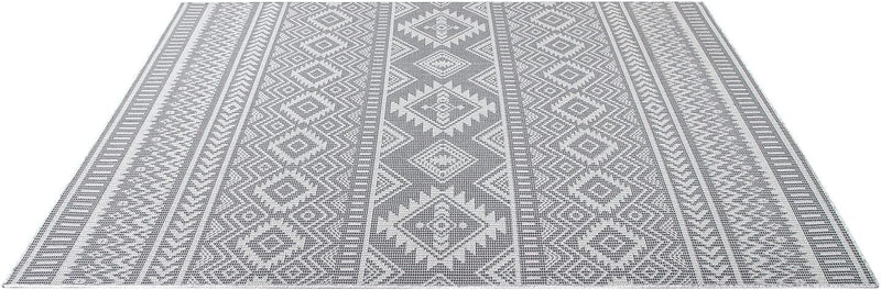 carpet city Outdoor Teppich Terrasse Wetterfest - 160x230 cm - Balkonteppich Anthrazit - Ethno Look