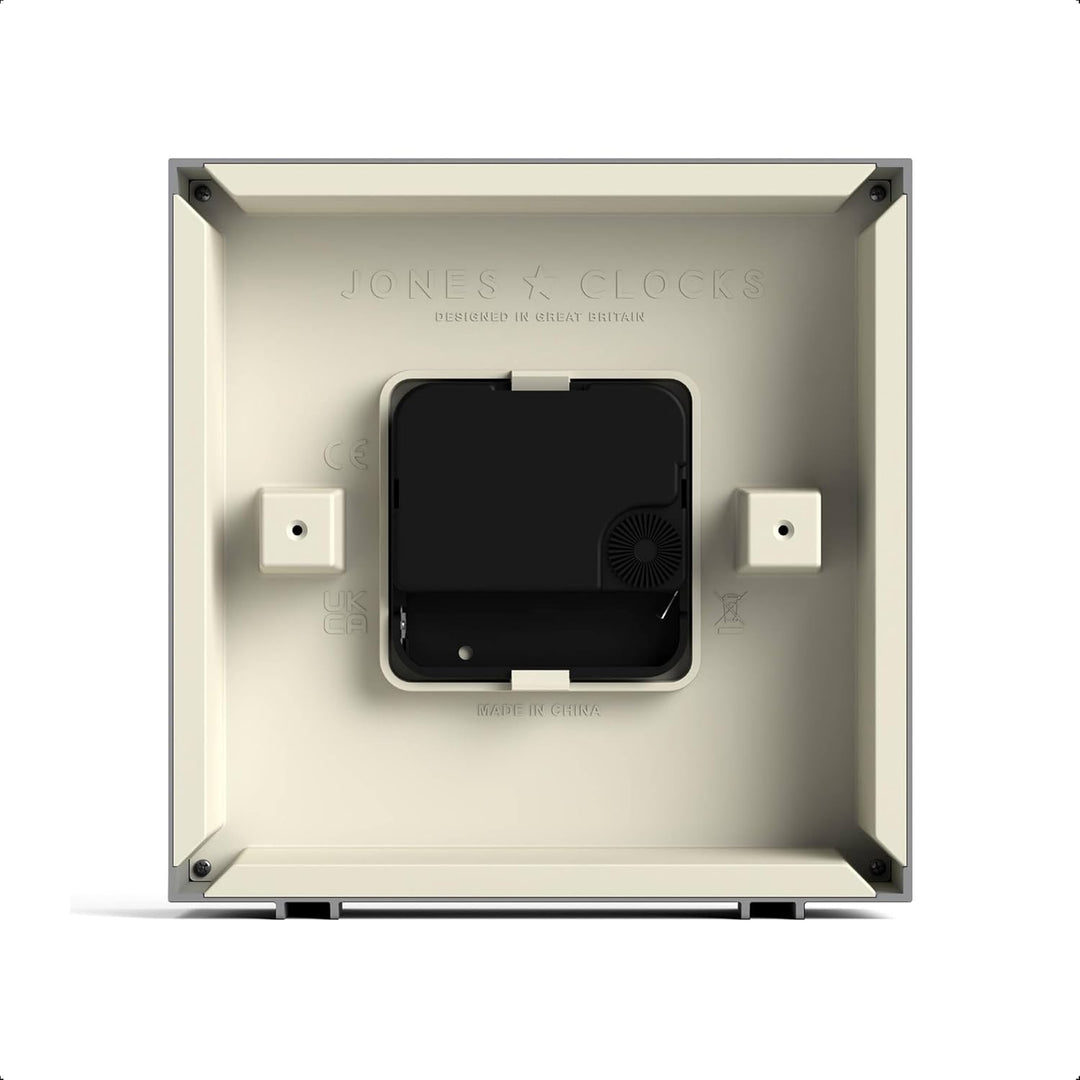 JONES CLOCKS® Disco Tischuhr | Quadratisches Design | Grau | Stilvoll und gut lesbar für Regal, Tisc