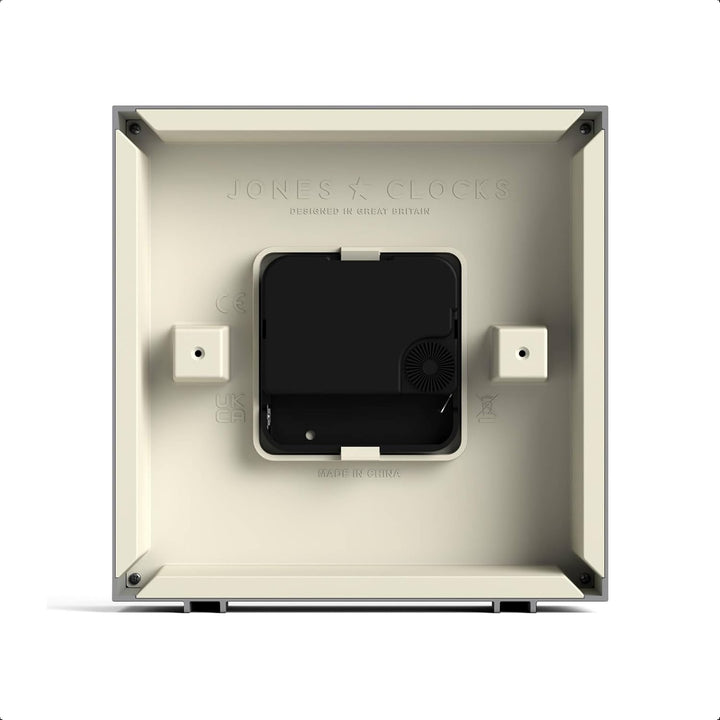 JONES CLOCKS® Disco Tischuhr | Quadratisches Design | Grau | Stilvoll und gut lesbar für Regal, Tisc
