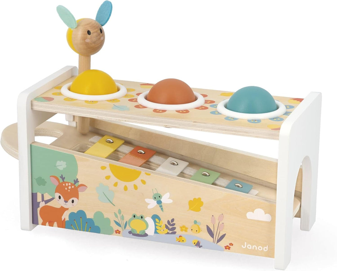 Janod Tap Tap Xylo Pure 2-in-1 Baby Musical Instrument - Awakening and Educational Game - Wooden Toy