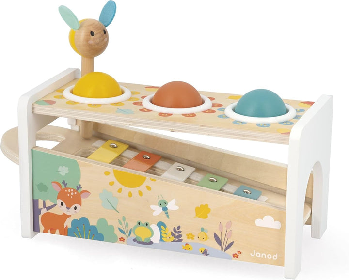 Janod Tap Tap Xylo Pure 2-in-1 Baby Musical Instrument - Awakening and Educational Game - Wooden Toy