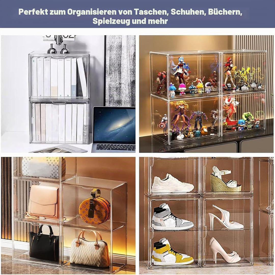 Schuhboxen Stapelbar Transparent 40x25x30 cm Acrylbox mit Magnetisch Tür Handtaschen Aufbewahrung Mu