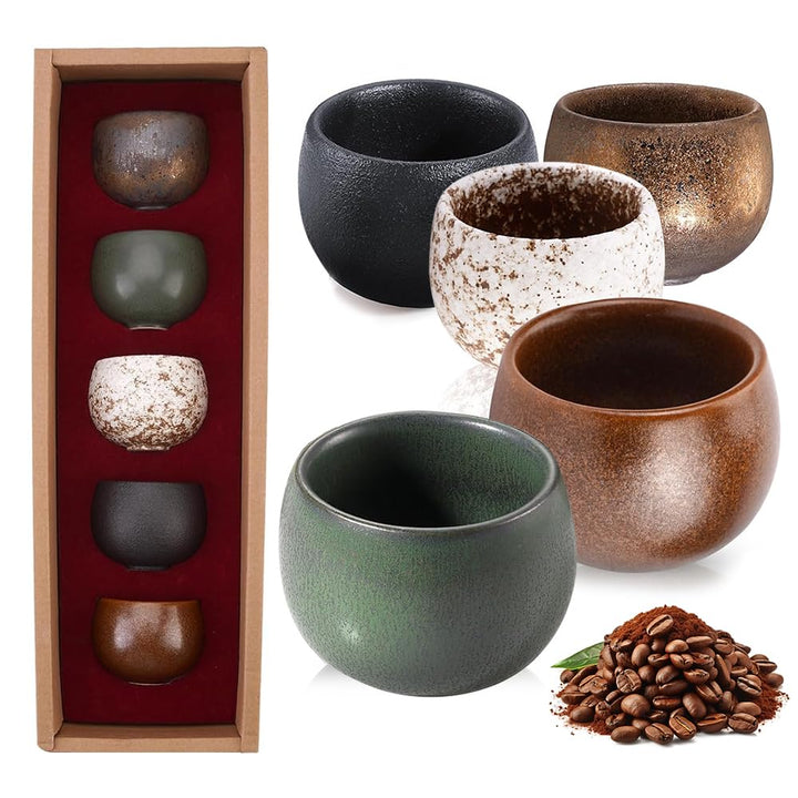 Espressotassen Set, 5-Teilig Espressotassen Steingut 50ml, Espresso Tassen Set, Dickwandig Keramik K