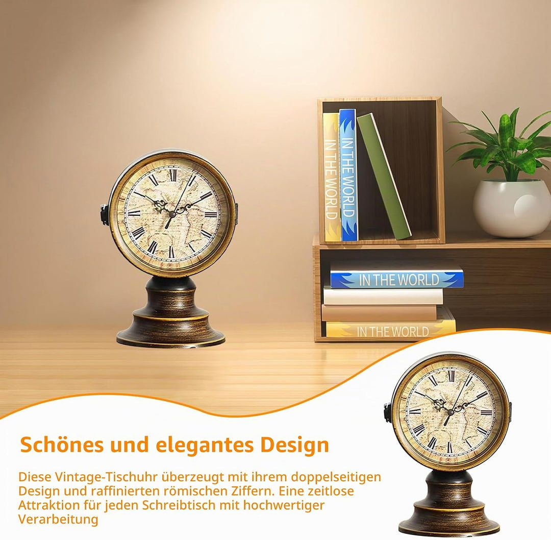 Doppelseitige Tischuhr Vintage, Europäischer Stil Vintage Schreibtisch Uhr, Retro Nacht Mantel Runde