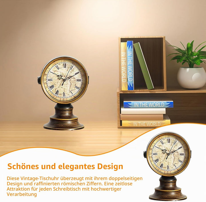 Doppelseitige Tischuhr Vintage, Europäischer Stil Vintage Schreibtisch Uhr, Retro Nacht Mantel Runde