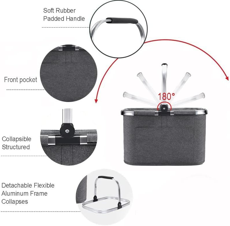 30L Einkaufskorb Faltbar Stabil Gross Tragekorb Picknickkorb Klappkorb Einkaufstasche mit Aluminiumg