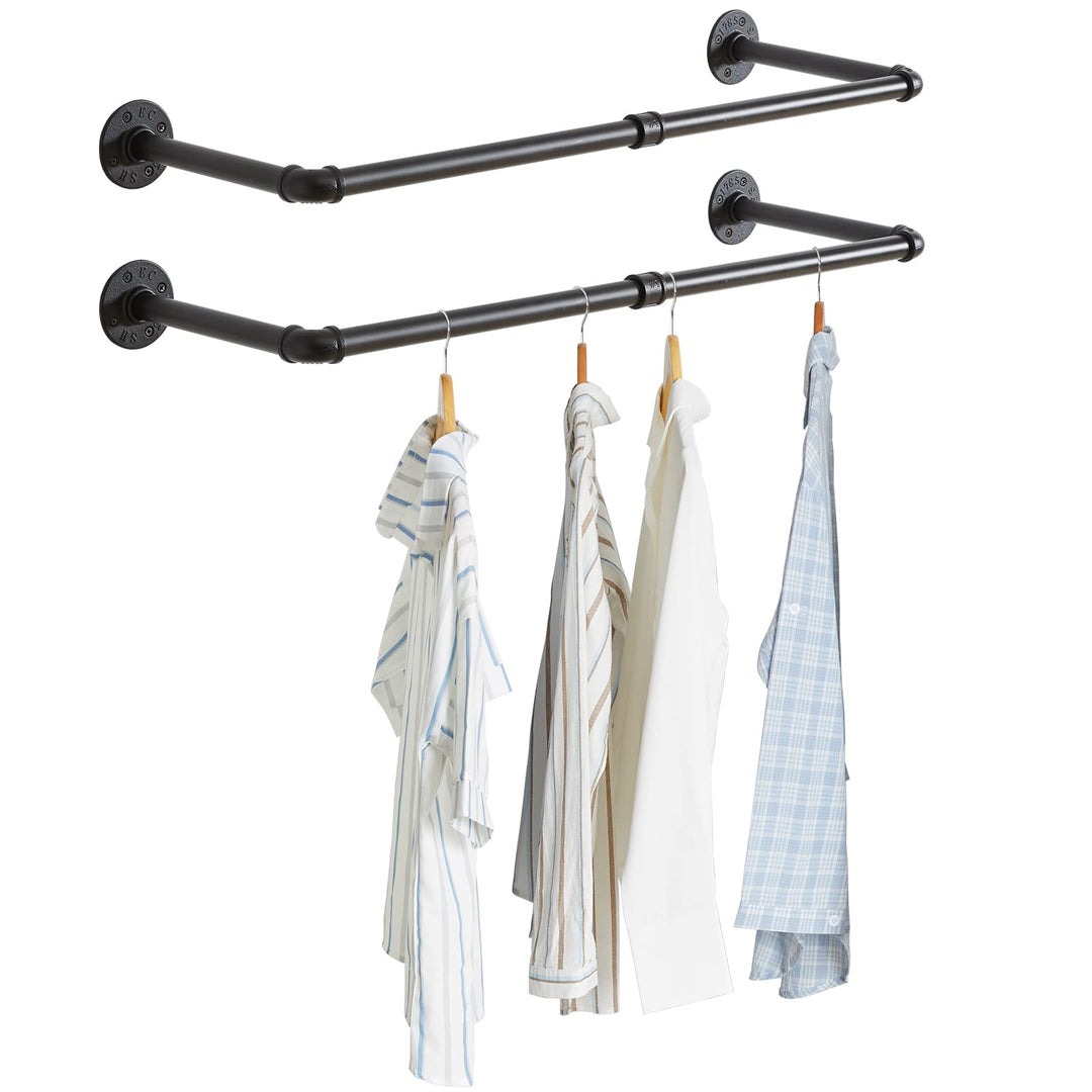 IBUYKE 94cm Kleiderstange Wandmontage 2er Set, Metall Industrial Garderobenstange Wandmontage mit 50