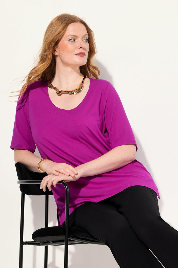 Ulla Popken Damen grosse Grössen Übergrössen Plus Size Shirt 1/2 Arm Doublelayer 820860 42-44 Beere,