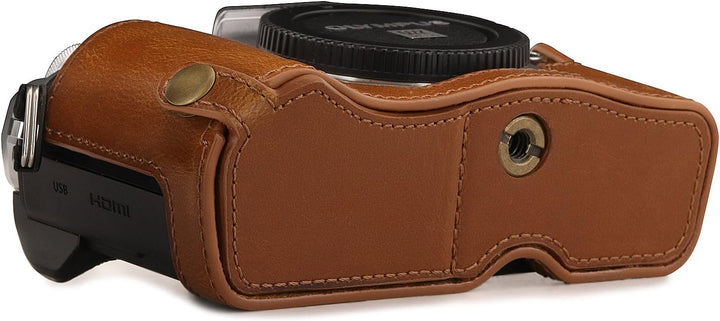 MegaGear Ever Ready Leder Kamera Halbtasche mit Trageriemen kompatibel mit Olympus OM-D E-M10 Mark I