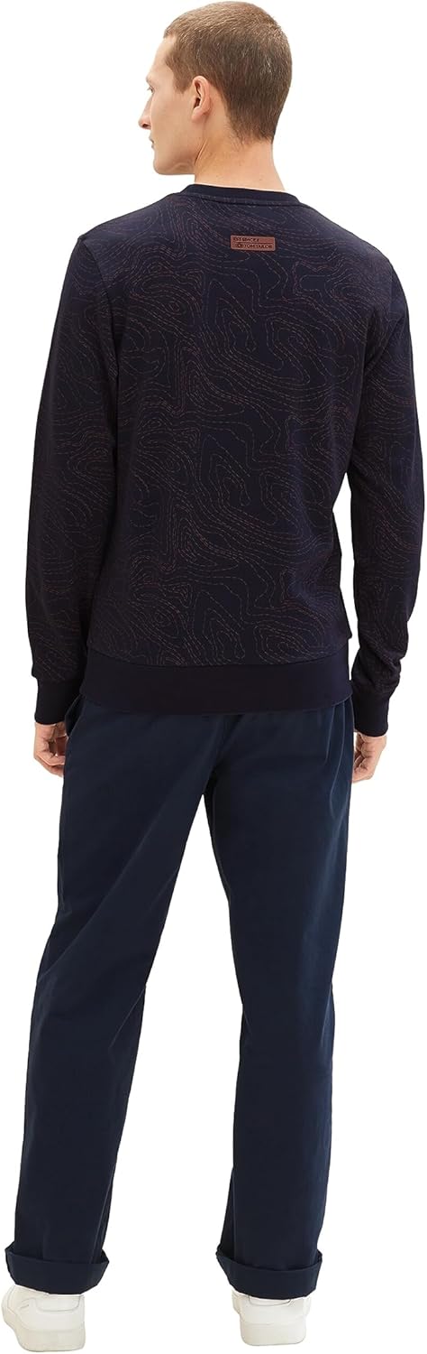 TOM TAILOR Herren Basic Sweatshirt mit Allover-Print M 32455 - Sky Captain Blue Line Design, M 32455