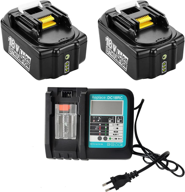 2X BL1850B 5000mAh Akku Ersatzakku + Ladegerät 18V 5Ah für Makita Ladegerät DC18RC 3A Kompatibel Mak