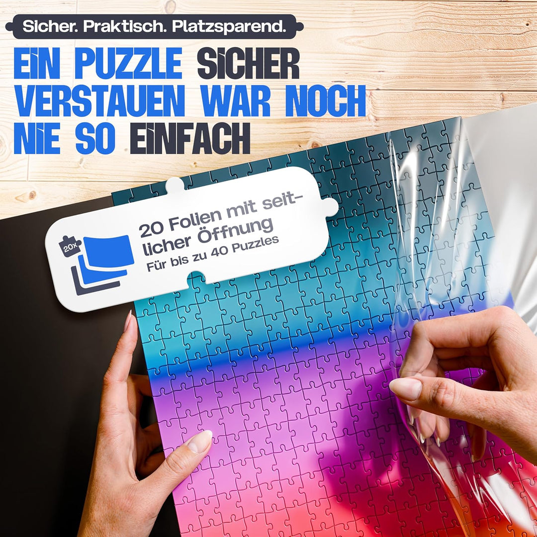 pearway - Stabile Puzzle Mappe [INKL. 5m Puzzlefolie] für Puzzles bis 1000 Teile - das perfekte Zube