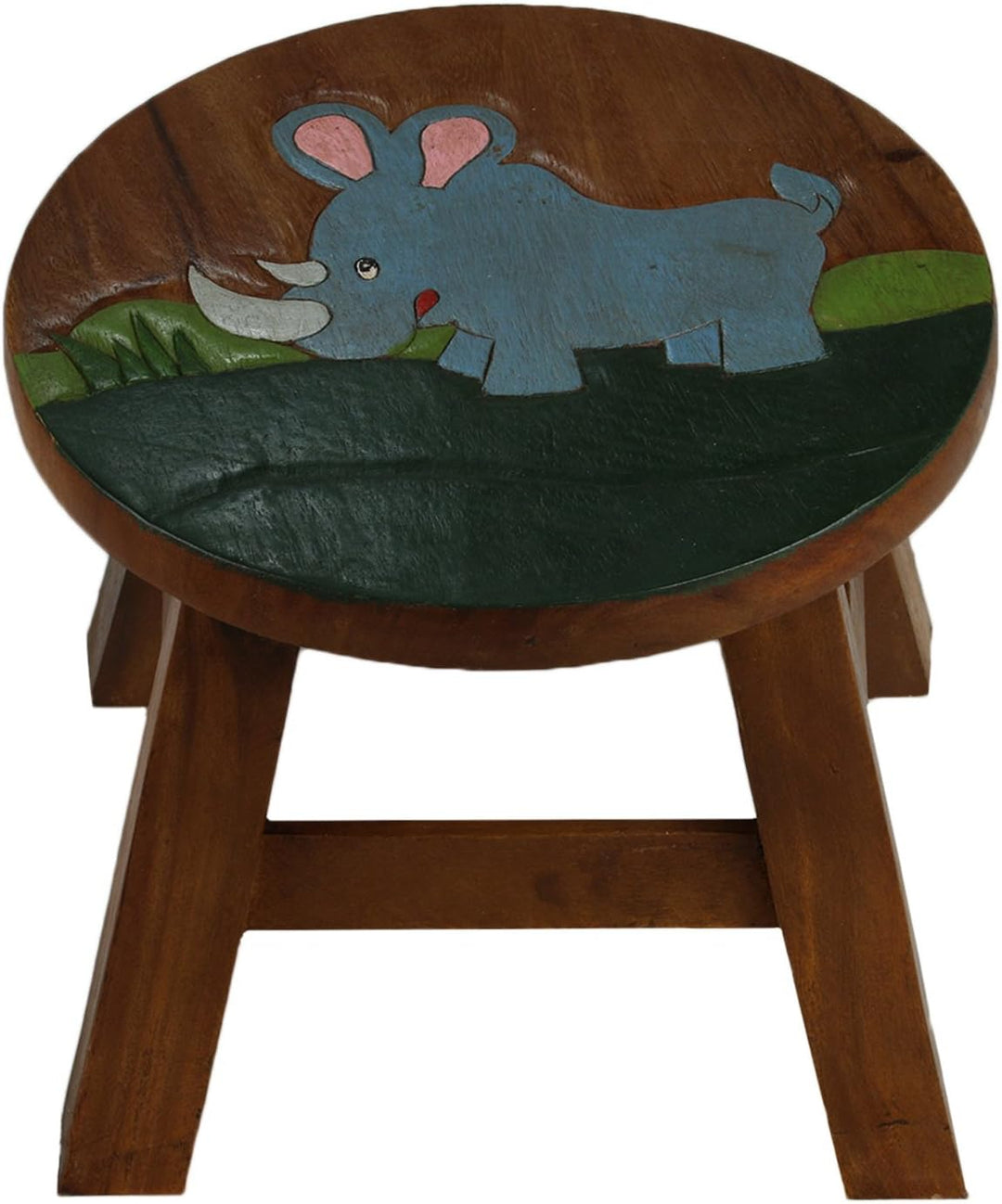 ART-CRAFTKH069 Kinderhocker Holz Schemel mit Motiv Nashorn bemalt und beschnitzt extra grosse Sitzfl