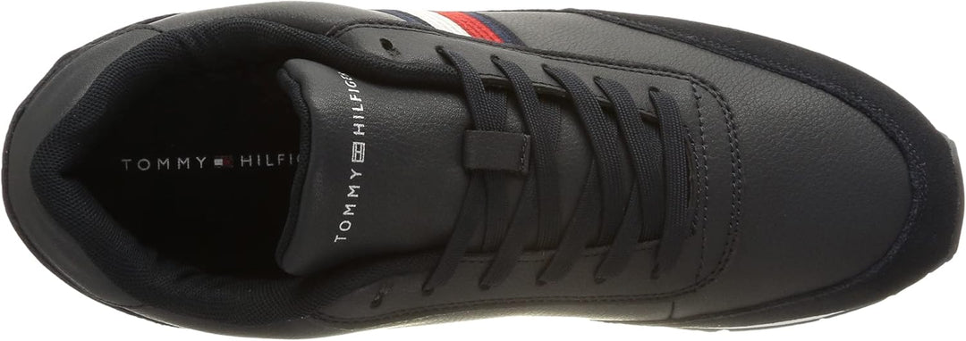 Tommy Hilfiger Herren Signature Ledersneaker Runner-Sneaker, Desert Sky