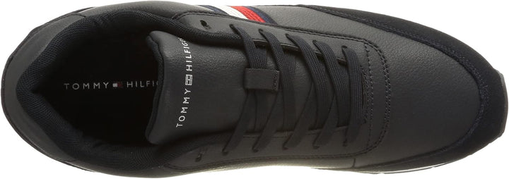 Tommy Hilfiger Herren Signature Ledersneaker Runner-Sneaker, Desert Sky