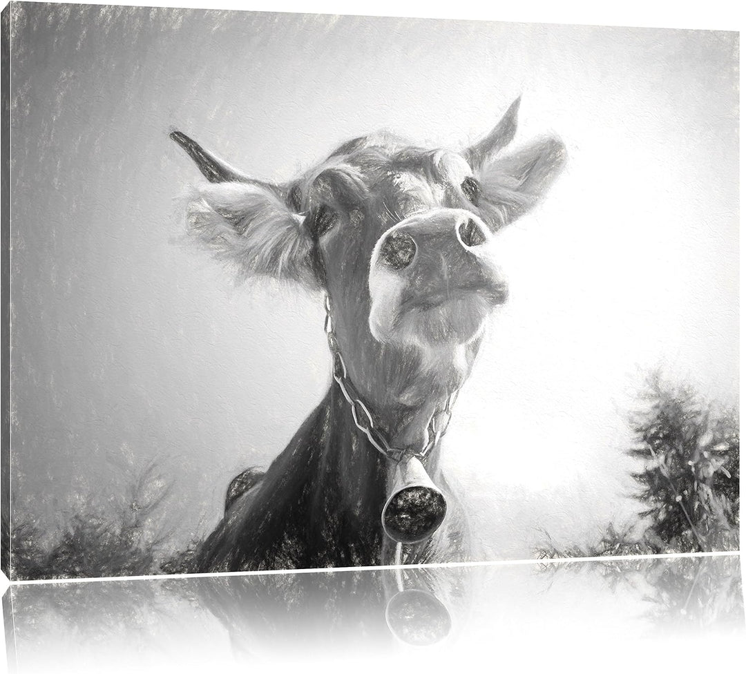 Pixxprint Portrait Einer Kuh als Leinwandbild/Grösse: 100x70 cm/Wandbild/Kunstdruck/fertig bespannt,
