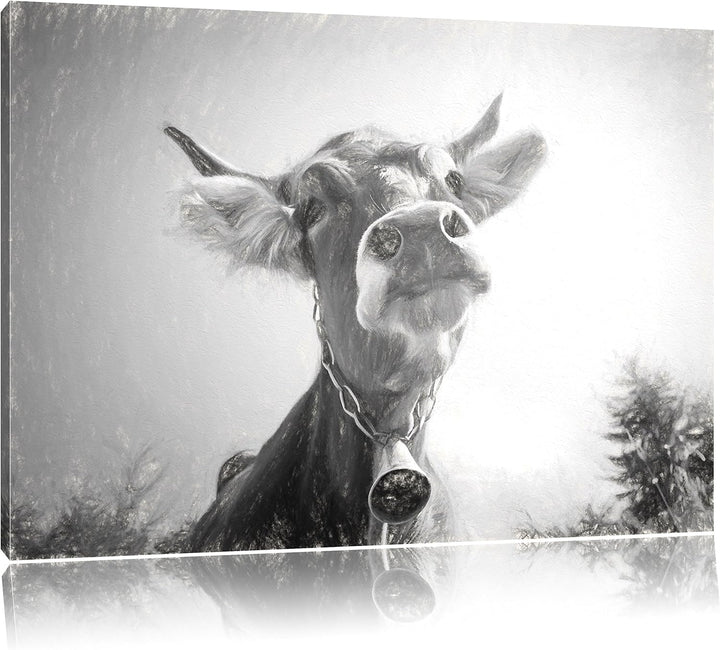 Pixxprint Portrait Einer Kuh als Leinwandbild/Grösse: 100x70 cm/Wandbild/Kunstdruck/fertig bespannt,