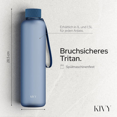 KIVY Trinkflasche 1l - Kohlensäure geeignet & Auslaufsicher - Für Sport, Schule & Büro- Trinkflasche
