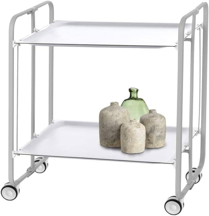 DON HIERRO - Servierwagen, klappbar, 2 Böden, grauem Rahmen. Bauhaus-Weiss, Weiss