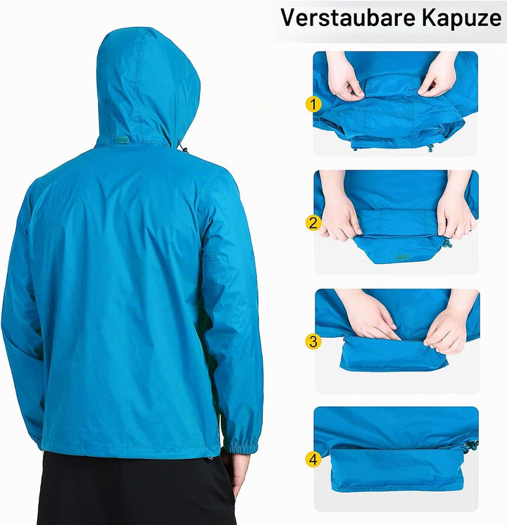 Outdoor Ventures Regenjacke Herren Wasserdicht Ultraleichte Dünne Faltbare Regenmantel Atmungsaktiv