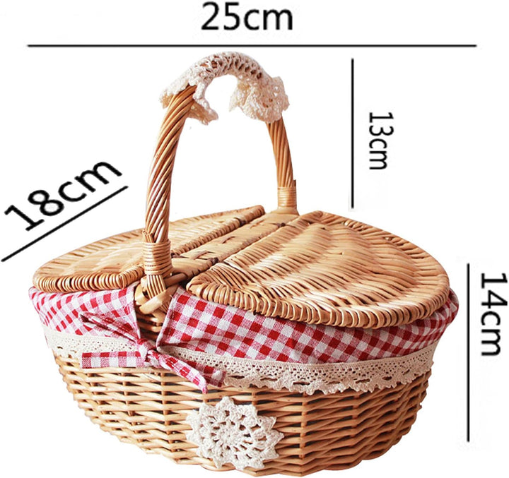 Outdoor-Picknickkorb, Weidenkorb, Picknickkorb, mit Deckel und Griff, Dekoration, Auskleidung, Garte