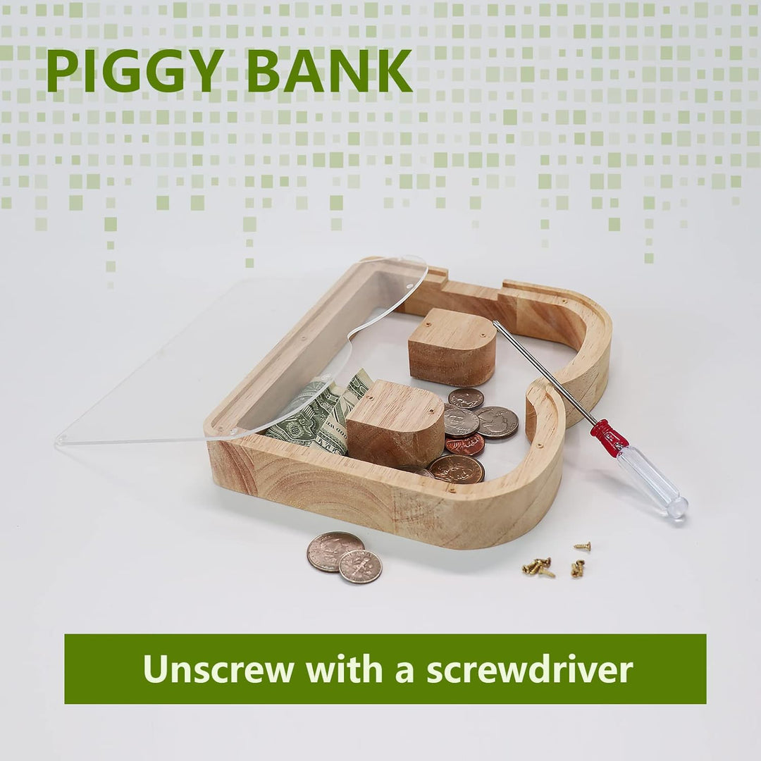 DBPBToU Spardose aus Holz Buchstaben, Sparschwein Durchsichtig für Kinder, Sparbox Personalisierte,