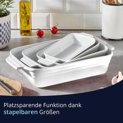 KHG Auflaufform mittelgross 34 cm, Kapazität 1,75 Liter in Weiss für 3-4 Personen, Ofenform aus Kera