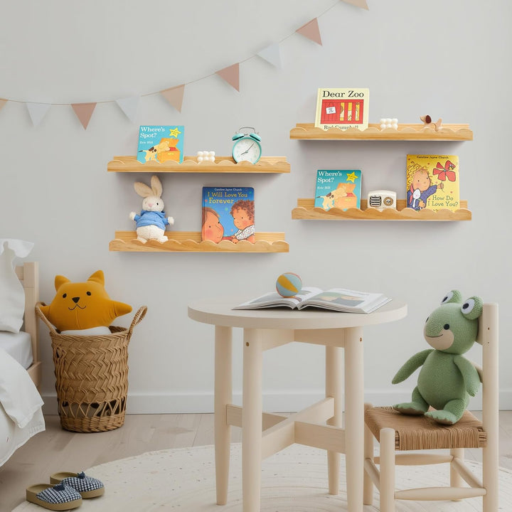 Gieanoo Schwebendes Regal, überbackene Bücherregal Wand Satz von 2 Natürlichen Massiven Kiefer Holz
