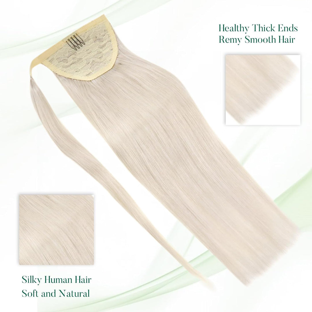 Easyouth Zopf Haarverlangerung Echthaar Real Hair Pferdeschwanz Extension 12 Zoll Farbe Weisse Blond