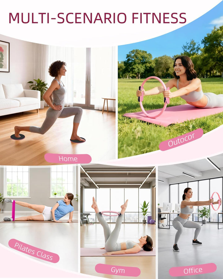 Abahub Pilates Ring Set, 35CM Magic Circle, 25CM Mini Ball,5er Set Fitnessbänder,Yoga Socken,Gleitsc